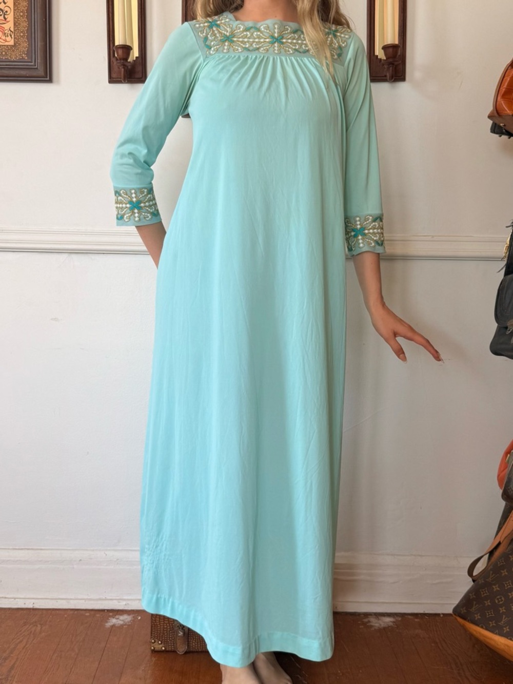 Embroidered Mint Green Maxi Dress